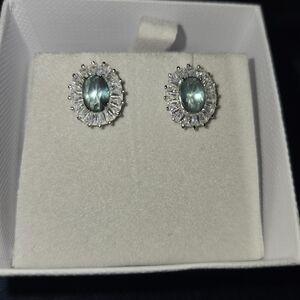 Lab Created White & Green/Blue Gemstone Earrings